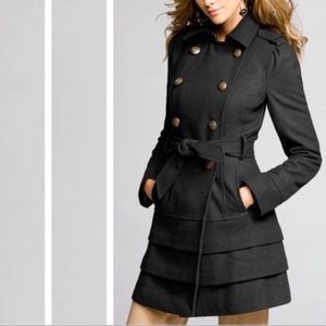 Express Wool Double Breasted Ruffled Tiere…